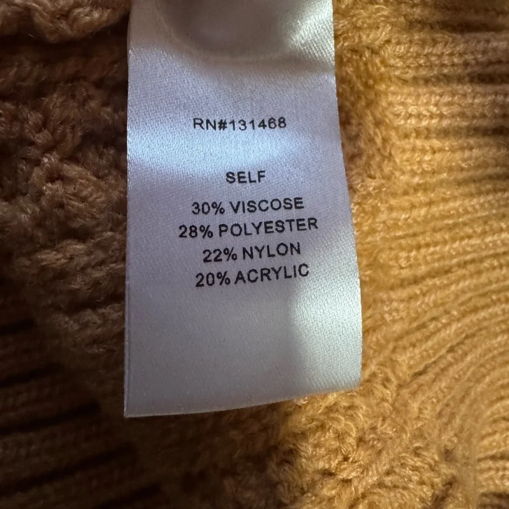 Mustard Cable Knit Ruffle Sweater - Chunky Cozy Fall Pullover - Women’s XL - Picture 9 of 10